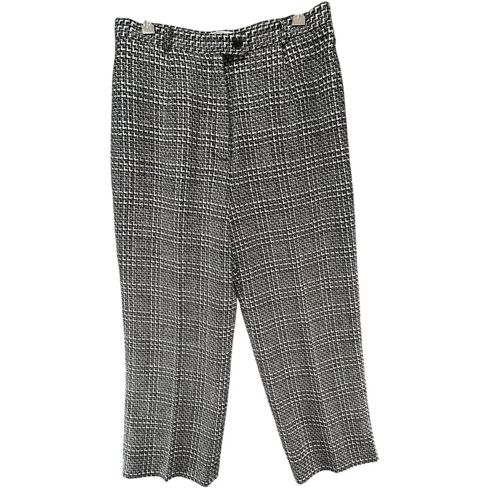 Talbots Vintage Pants Womens 14P Black White‎ Wool Woven Plaid Wide Leg Trousers